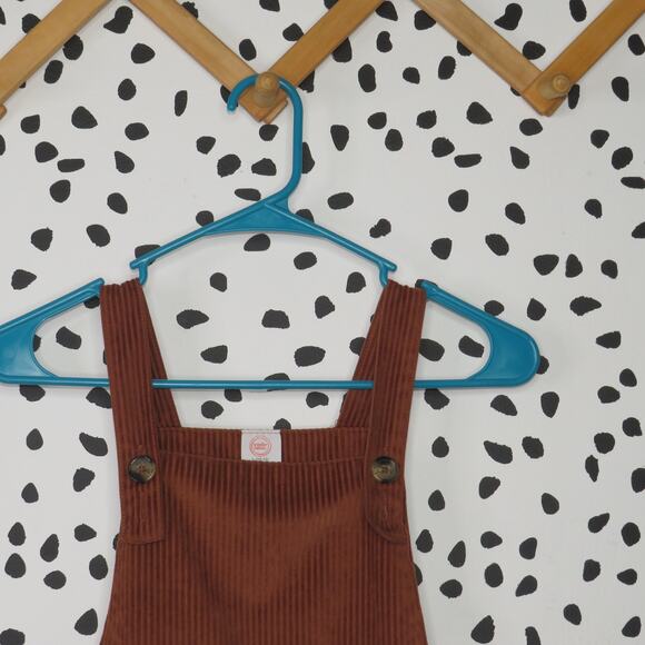 Wonder Nation Brown Ribbed Velvet Button Strap Pinafore Girls Overall Dress - Picture 2 of 7